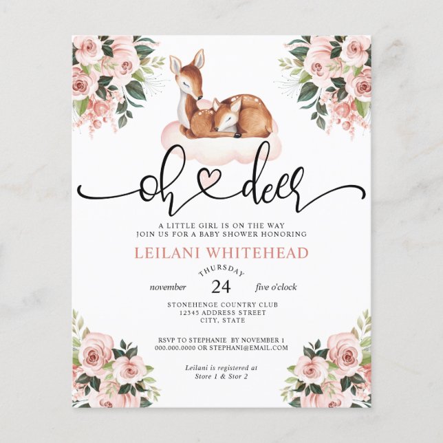 Budget Oh Deer Watercolor Baby Shower Invitation (Front)