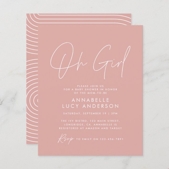 budget oh girl baby shower script pink (Front/Back)