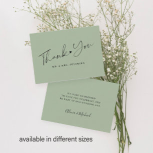Budget olive green wedding thank you script card