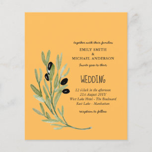 BUDGET OLIVE LEAVES Modern Minimalist Wedding Inv Flyer
