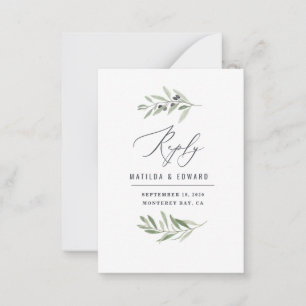 budget Olive minimal watercolor sage wedding reply Card