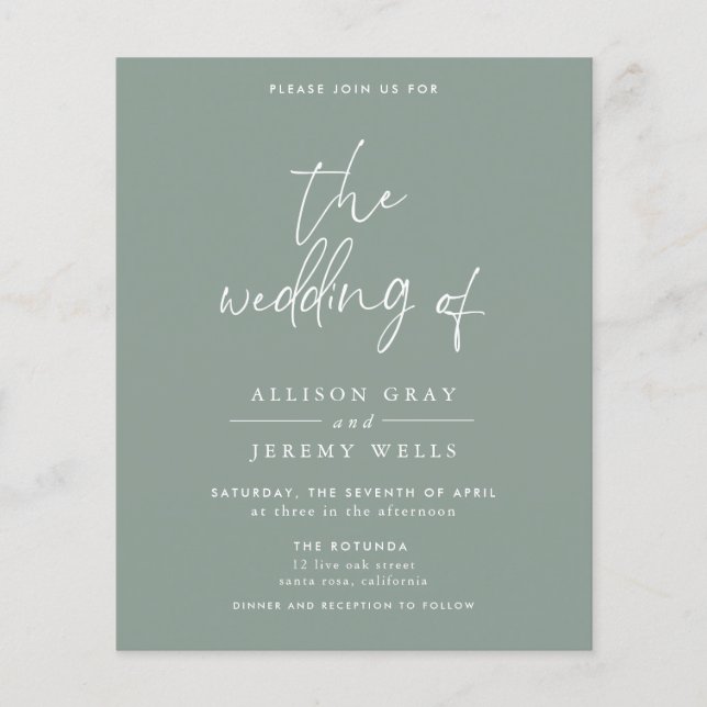 Budget Olive Wedding Invitation Flyer (Front)