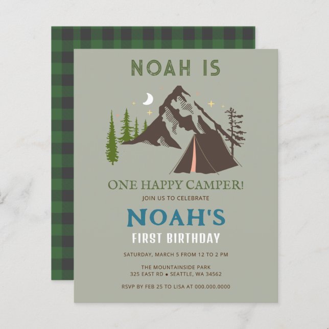 Budget One Happy Camper Boys First Birthday (Front/Back)