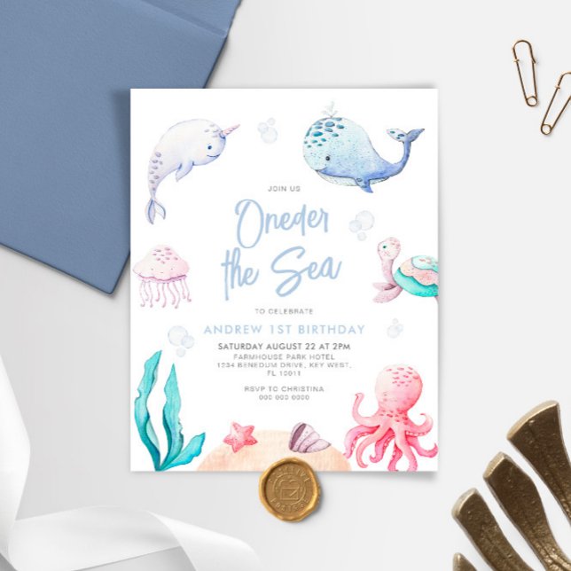Budget ONEder The Sea 1st Birthday Invitation (Creator Uploaded)
