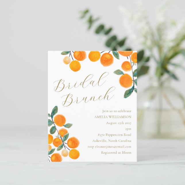 Budget Orange Citrus Fruit Bridal Brunch Invite (Standing Front)