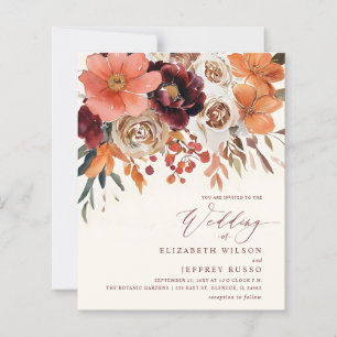 Budget Orange Floral Fall Wedding Invitation