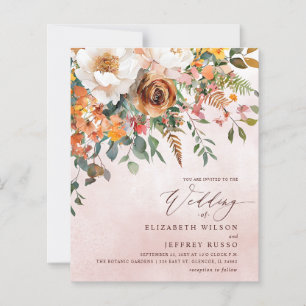 Budget Orange Floral Fall Wedding Invitation