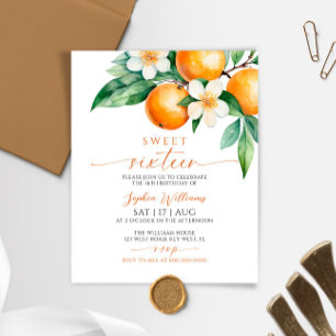 Budget Orange Floral Sweet 16 Birthday Invitation