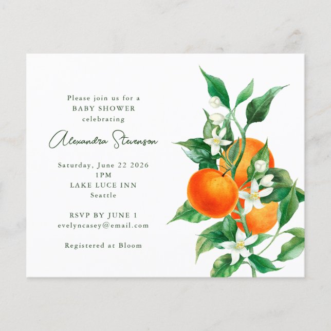 Budget Orange Fruit Cute Baby Shower Invitation (Front)