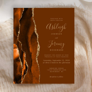 Budget Orange Gold Brown Agate Wedding Invite