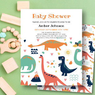 BUDGET Orange Green Baby Dinosaur Cute Baby Shower Flyer