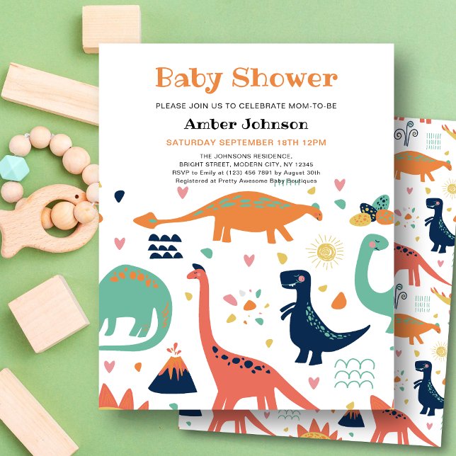BUDGET Orange Green Baby Dinosaur Cute Baby Shower Flyer (Creator Uploaded)