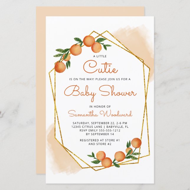 Budget Orange Little Cutie Baby Shower Invite (Front/Back)