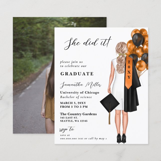 Budget Orange Photo She Did It Graduation (Front/Back)