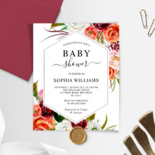 Budget Orange Rose Frame Baby Shower Invitation