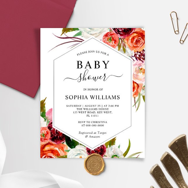 Budget Orange Rose Frame Baby Shower Invitation (Creator Uploaded)