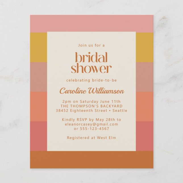 Budget Orange Warm Stripes Geometric Bridal Shower (Front)
