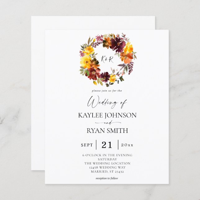 Budget Orange & Yellow Gold Fall 2 Floral Wedding (Front/Back)