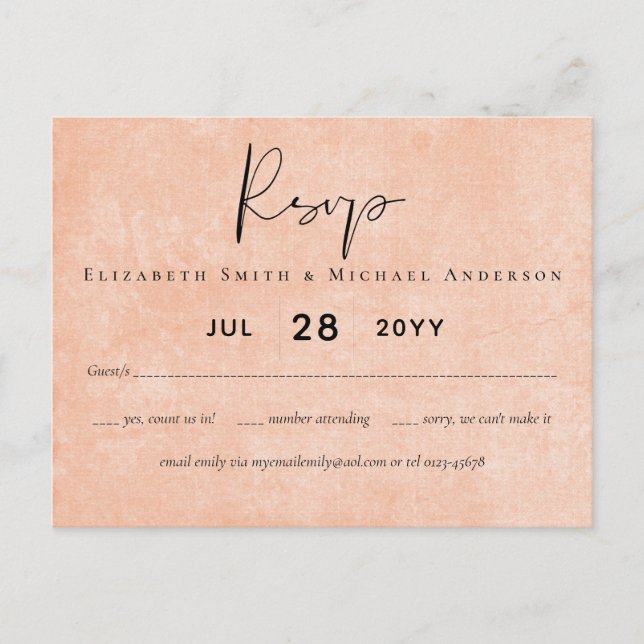 BUDGET Orange Yellow Script Wedding Postcard (Front)