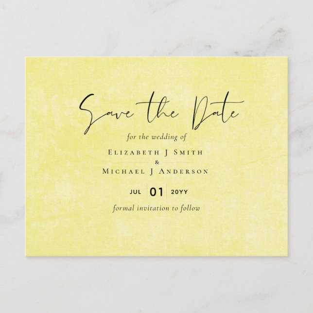 BUDGET Orange Yellow Script Wedding Postcard (Front)