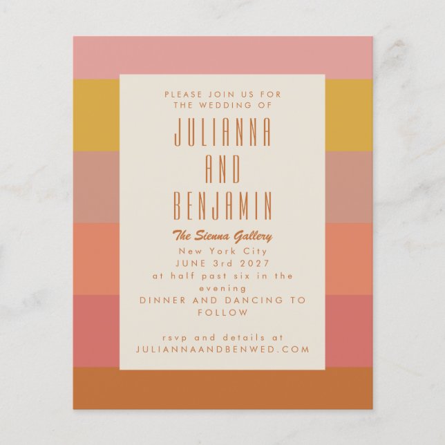 Budget Orange Yellow Warm Stripe Geometric Wedding (Front)