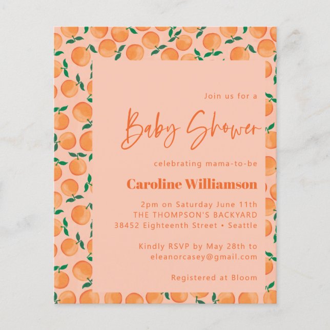 Budget Oranges Fruit Cute Baby Shower Invitation (Front)