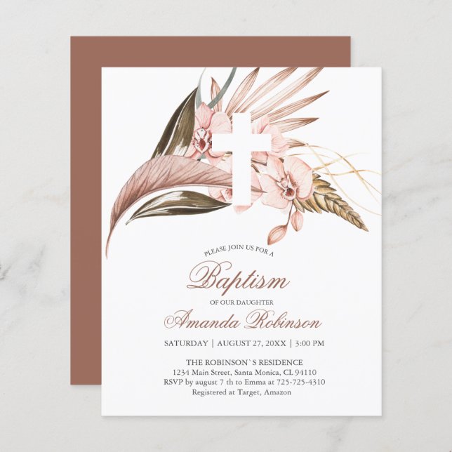 Budget Orchid Pampas Grass Terracotta Invitation  (Front/Back)