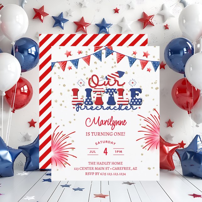 Budget Our Little Firecracker Birthday Invitation (Creator Uploaded)