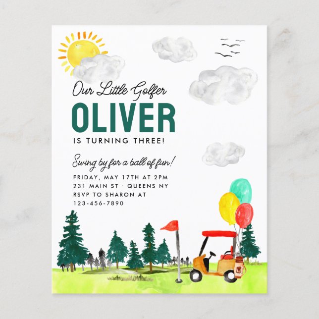 Budget Our Little Golfer Cart Club Golf Birthday Flyer (Front)
