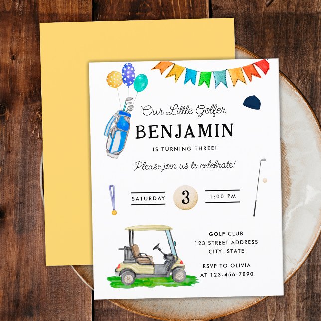 Budget Our Little Golfer Yellow Kids Golf Birthday (Front and Back)