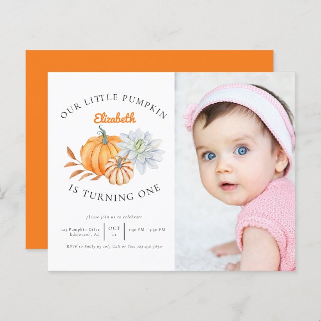 Budget Our Little Pumpkin 1st Birthday Fall Photo (Front/Back)