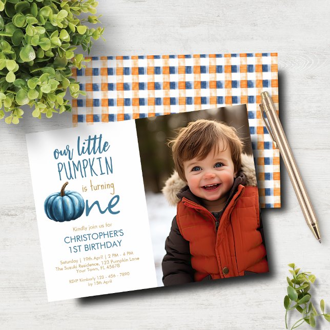 Budget Our Little Pumpkin Blue Plaid 1st Birthday  (Creator Uploaded)