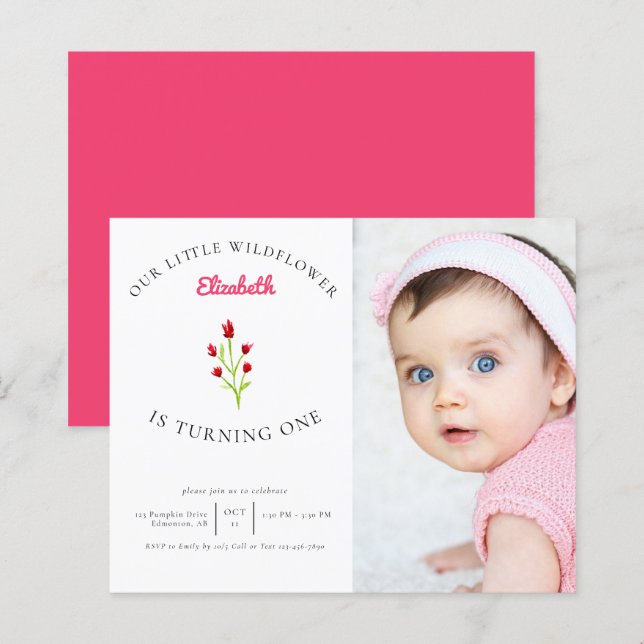 Budget Our Little Wildflower 1st Birthday Photo  (Front/Back)