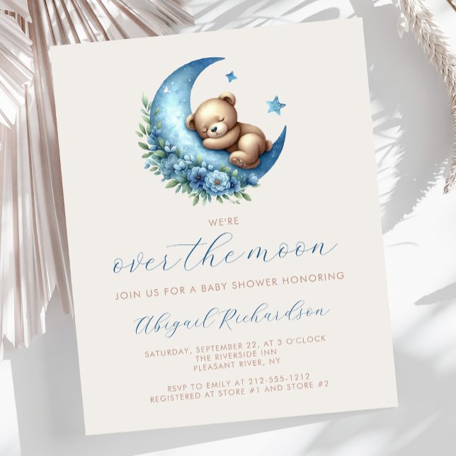 Budget Over the Moon Teddy Bear Blue Baby Shower (Creator Uploaded)