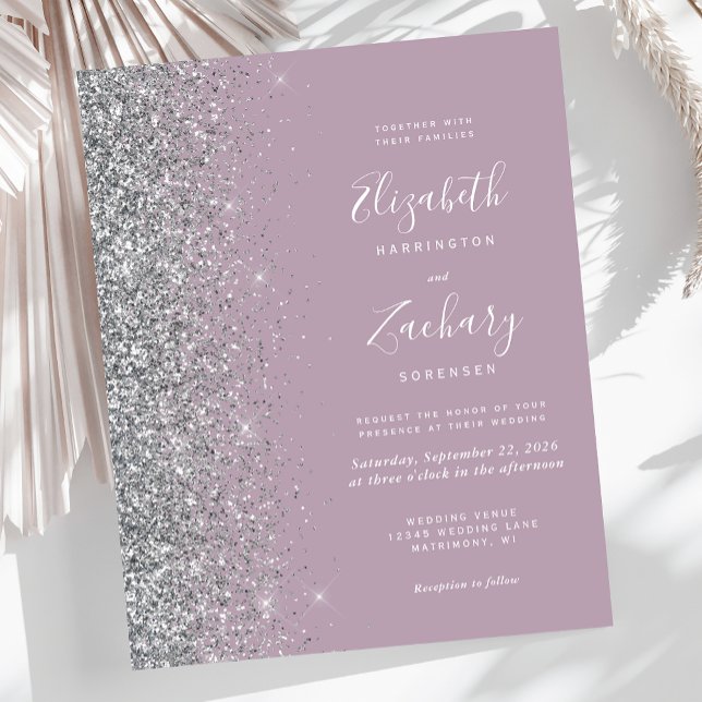 Budget Pale Mauve Silver Glitter Wedding Invite (Creator Uploaded)