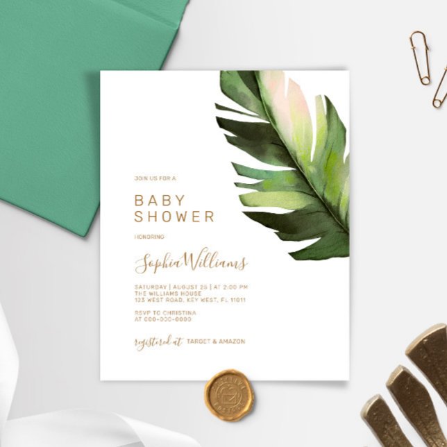Budget Palm Leaf Tropical Baby Shower Invitation (Creator Uploaded)