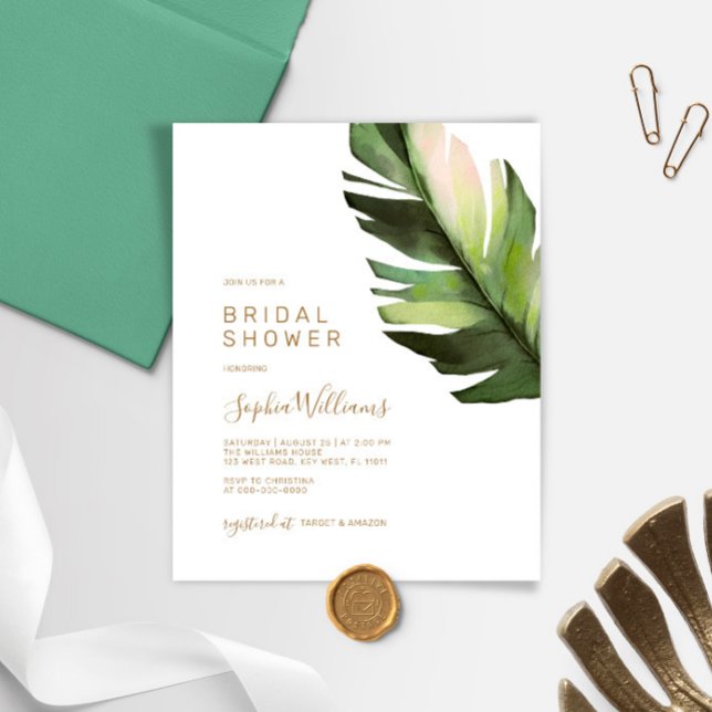 Budget Palm Leaf Tropical Bridal Shower Invitation (Creator Uploaded)