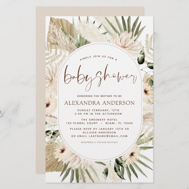 Budget Pampas Grass Baby Shower Boho Eucalyptus (Front/Back)