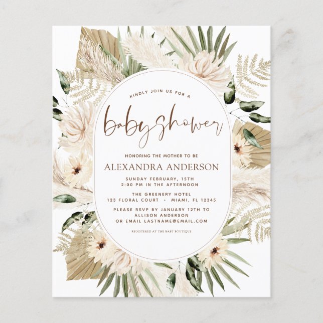 Budget Pampas Grass Baby Shower Boho Eucalyptus Flyer (Front)