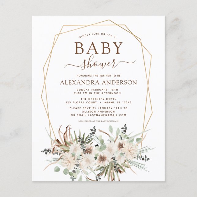 Budget Pampas Grass Baby Shower Boho Eucalyptus Flyer (Front)