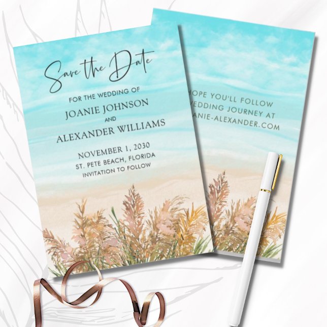 Budget Pampas Grass Beach Wedding Save the Date Card (Creator Uploaded)