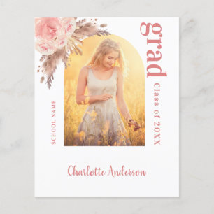 Budget pampas grass blush graduation announcement