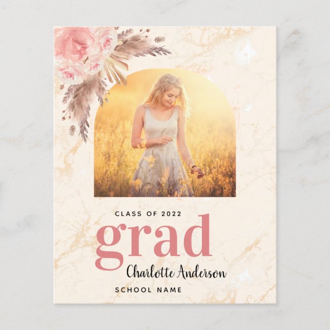 Budget pampas grass blush graduation announcement (Front)