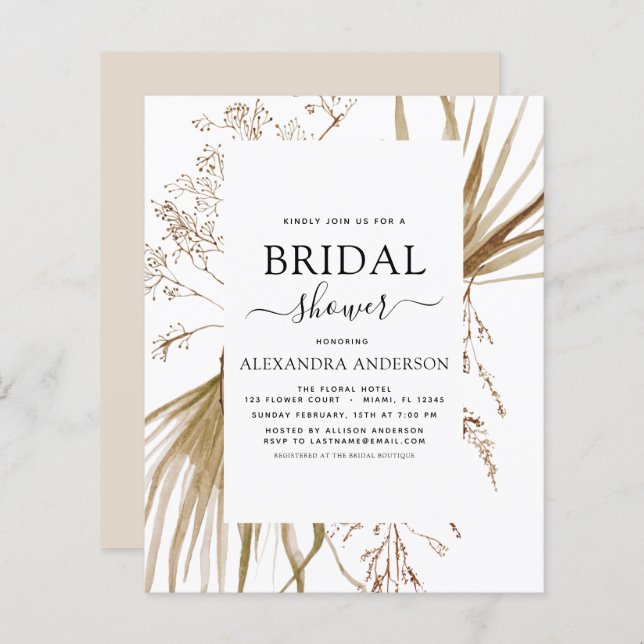 Budget Pampas Grass Bohemian Boho Bridal Shower (Front/Back)
