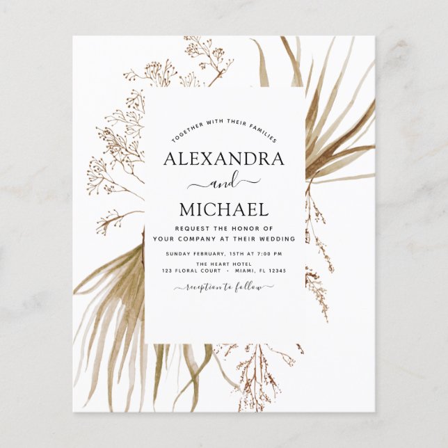 Budget Pampas Grass Bohemian Boho Wedding Flyer (Front)