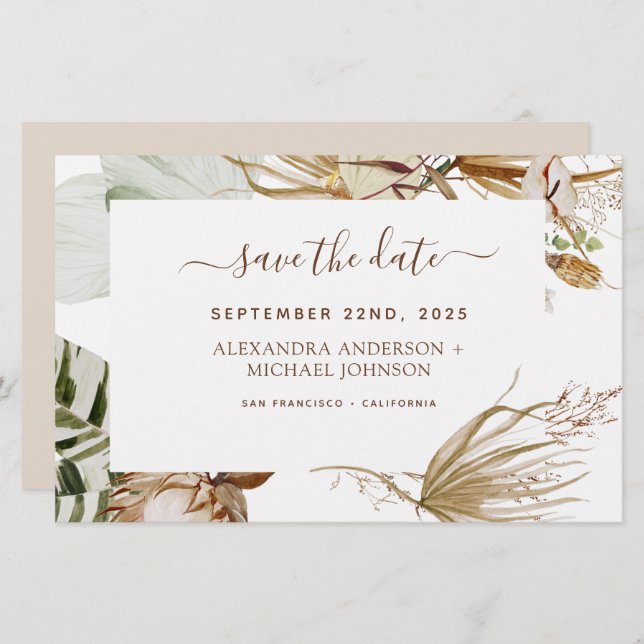 Budget Pampas Grass Boho Save the Date (Front/Back)
