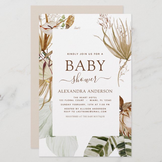 Budget Pampas Grass Boho Tropical Baby Shower (Front/Back)