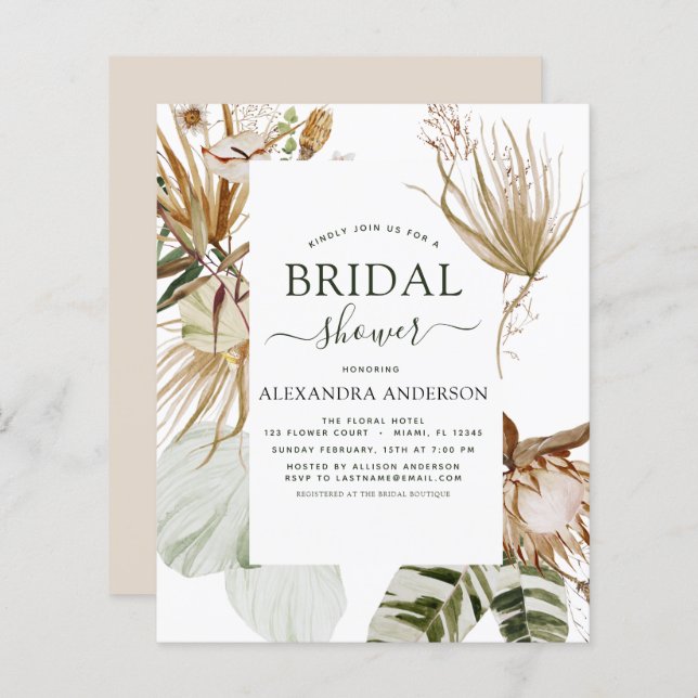 Budget Pampas Grass Boho Tropical Bridal Shower (Front/Back)