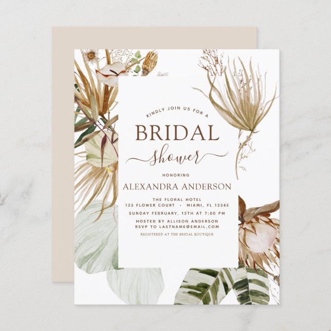 Budget Pampas Grass Boho Tropical Bridal Shower (Front/Back)