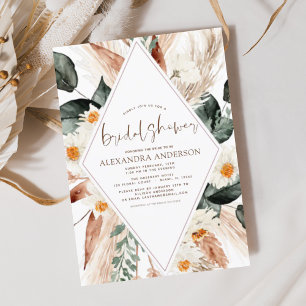 Budget Pampas Grass Bridal Shower Boho Invitation